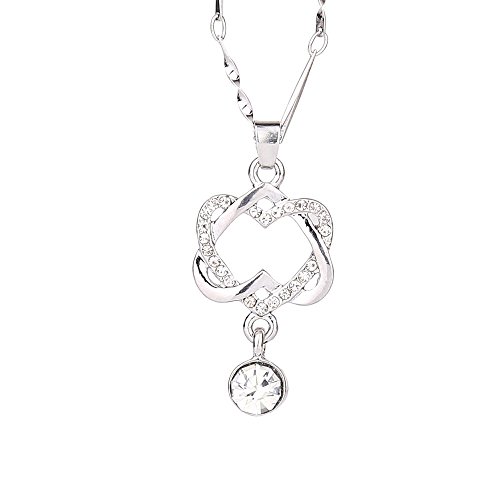 Heart Pendant Necklace,Haluoo Women Dainty Double Love Heart Rhinestones Pendant Necklace Luxurious Crystal Pendant Necklace for Ladies Wedding Anniversary Valentines Jewelry Gifts (Silver)