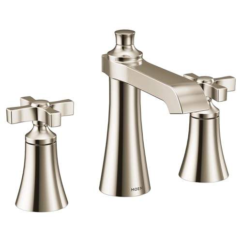 Moen TS6985NL Flara Two-Handle 8 in. Widespread Cross Handle Bathroom Faucet Trim Kit Without Valve, Polished Nickel