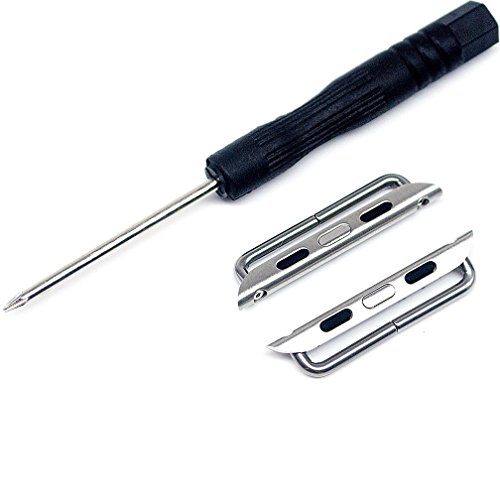 Newon Stainless Steel Link Adapter Replacement For Apple Watch Band End, iWatch 38mm 42mm Loop Strap Bracelet Metal Closure Clasp Set Hardware Connector With Replacement Tool / Silver 42