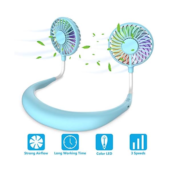 Portable-Neck-Fan-Handsfree-Mini-USB-Neck-Fan-Rechargeable-Wearable-Neckband-Fan-Desk-Fan-Necklace-Fan-with-Dual-Wind-Head-3-Speeds-LED-Light-for-Traveling-Sport-Outdoor-Camping-Office-Blue Portable Neck Fan, Handsfree Mini USB Neck Fan Rechargeable Wearable Neckband Fan, Desk Fan, Necklace Fan with Dual Wind…