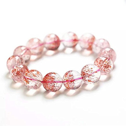 14mm Natural Strawberry Quartz Crystal Super 7 Melody Stone Lepidocrocite Round Bead Bracelet AAAA