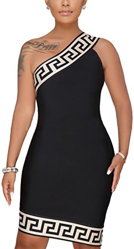 Flovey Women's Sexy One Shoulder Bodycon Dress Summer Sleeveless Mini Dress Plus Size (Black, XL)