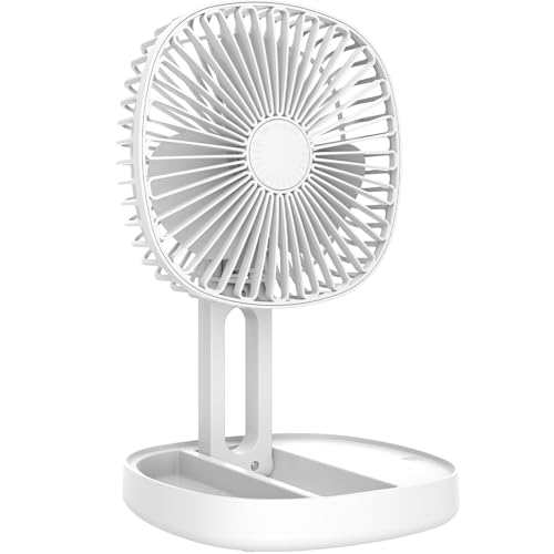 ZYMSAVIP Upgrade Portable Table Fan with 3 Wind Speeds and Hook Personal Fan for Bedroom Office RV Camping Air Circulator Cooling (White)，4000mAh Rechargeable USB Charging