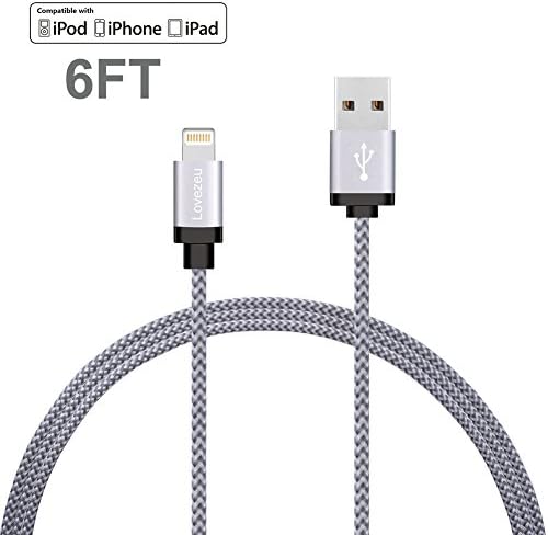 Lovezeu Lightning Cable, iPhone Charger Cable 6FT Nylon Braided 8 pin Charging Cables USB Charger Cord, Compatible for iPhone X/8/8 Plus/7/7 Plus/6/6 Plus/iPad and more (Grey 1 Pack)