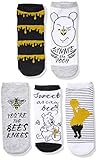 Winnie the Pooh Women's 5 Pack No Show, Grey Multi, Fits Sock Size 9-11 Fits Shoe Size 4-9