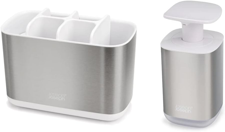 Joseph Joseph Bathroom Beauties 2-Piece Sink Set Stainless Soap Pump Toothbrush
