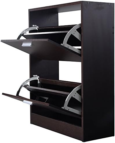 Shoe Rack Storage Cabinet 2 Drawers Wood Furniture Entryway Dark Brown