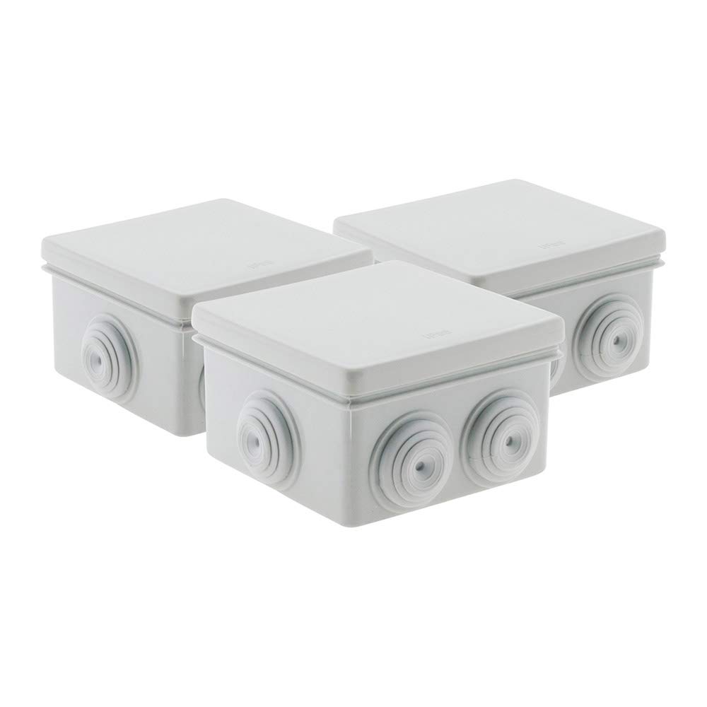 Zenitech - Set of 5 Waterproof Junction Boxes 80x80x46mm - IP55 - Inlets Without Cut-Out, Lid with Wire - for Secure Electrical Installations - White