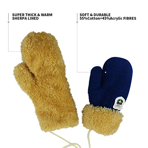 ORVINNER 3 Pairs Toddler Gloves Baby Boys Girls Winter Warm Sherpa Lined Knit Gloves Kids Mittens Black/Grey/Navy Pack - Thumbnail 2