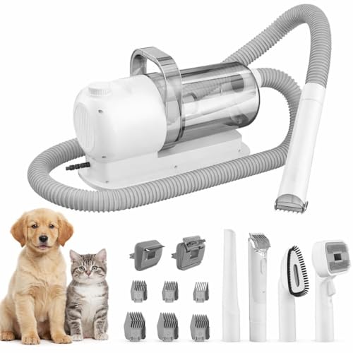 SKY-TOUCH Pet Grooming Kit and Hair Vacuum, 12 in 1 Shedding Grooming Kit, Vacuum Suction 99%, 2L Large Capacity Low Noise Hair Remover Supplies for Dogs & Cats, Professional Grooming Shedding Tools