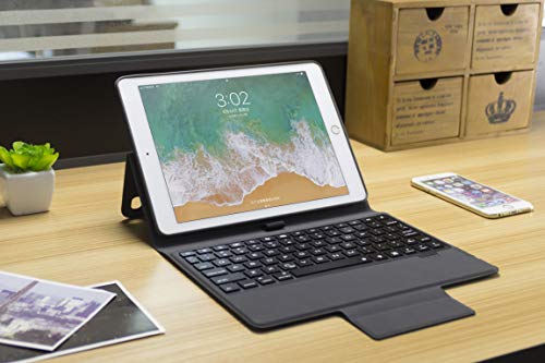 iPad 9.7 Keyboard Case, YiMiky iPad Keyboard Case Compatible with iPad 9.7 2018 (6th Gen)/iPad 2017 (5th Gen)/iPad Air 2 & 1, Bluetooth 7 Color Backlit PU Leather Folio Keyboard Cover - Black