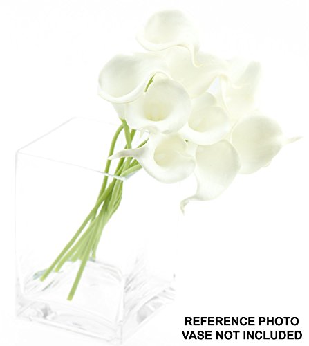 FiveSeasonStuff 10 Stems of Real Touch Calla Lillies (Latex) Artificial Flower Bouquet, Perfect for Wedding, Bridal, Party, Home Office DÃ©cor DIY (White & White Pistil)