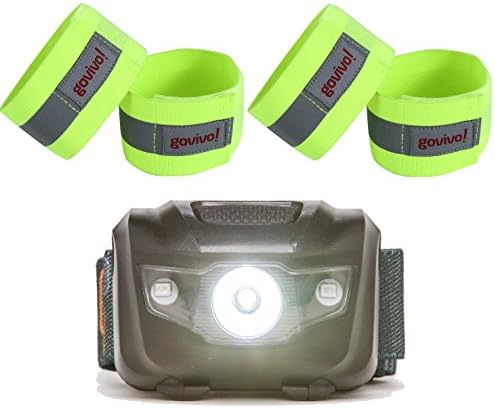 Govivo Headlamp with Reflective running gear - Use the Reflective strips as armbands or ankle or wrist bands – Set of 4 (Two pairs)
