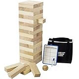 Giant Tumbling Timber (Stacks up to 4 Feet), Gentle Monster Large Size Wooden Timber Tower, Classic Outdoor Games for Adult Kids Family, Jumbo Blocks Lawn Games 56 Pcs with Dice & Rules