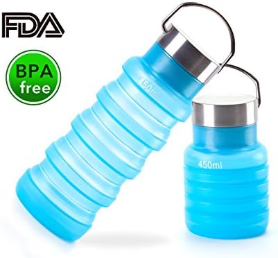 Collapsible Sports Bottle,Mobaa BPA Free Silicone Folding Reusable Portable Drinking Cups for Traveler Walking Camping Hiking (Blue, 15oz)