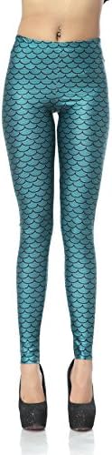 Ladyker Women's Full Ankle Length Fish Scale Printed Soft Stretchy Skinny Casual Leggings Pants
