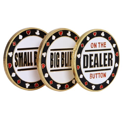 GSE Set of 3 Metal Casino Buttons - Small Blind, Big Blind, Dealer Button