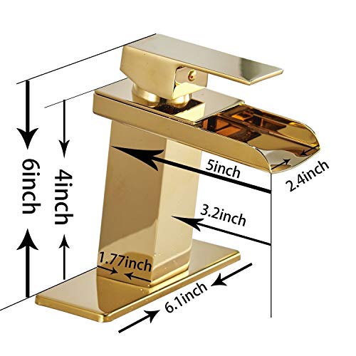 Bathfinesse Bathroom Sink Faucet Waterfall Spout Single Handle One Hole Lavatory Gold
