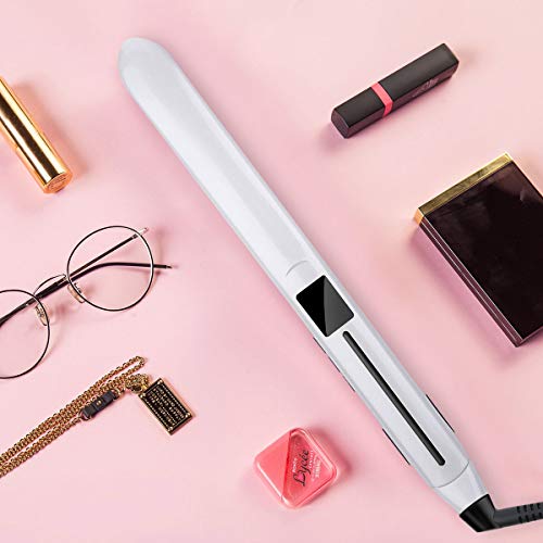 Flat Iron for Hair, HOCOSY Hair Straightener and Curler 2 in 1 with Digital LCD Display, Adjustable Temperature & Rapid Heating, Dual Voltage, Auto Shut Down, 1 Inch, White