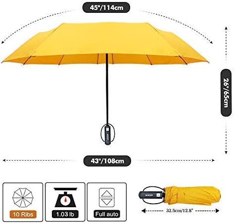 ZOMAKE Compact Umbrella Windproof Strong,Travel Small Umbrella Portable Foldable Brolly Automatic Folding for Women Men,46IN (Yellow) - Image 3