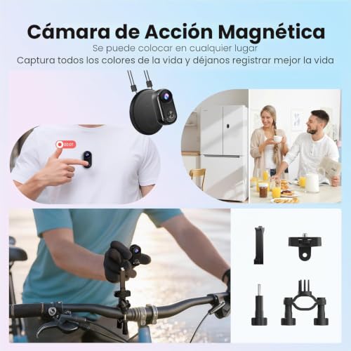 Camlance 4K Mini Sports Camera, 20MP Portable for POV Camera, 6 Axis EIS Body Camera, 40M Underwater Camera, WiFi Mini Magnetic Camera (with 64GB TF and Mounting Accessories)