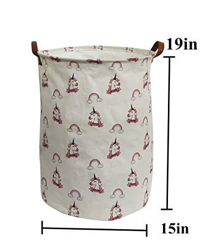 ESSME Large Storage Bin,Canvas Fabric Storage Baskets with Handles,Collaspible Laundry Hamper for Household,Gift Baskets,Toy Organizer (Rainbow Unicorn)