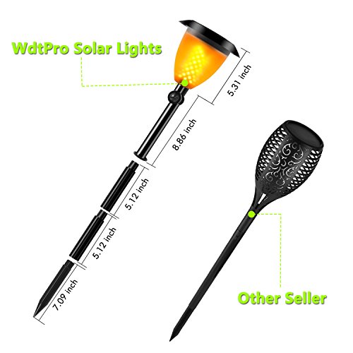 WdtPro Solar Lights, 2-in-1 Waterproof Flickering Flames Torches Lights Outdoor Solar Spotlights with Charging Indicator, Dusk to Dawn Auto On/Off Solar Torch Lights for Patio Deck Backyard(2 Pack)