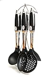 Kitchen Utensils Cooking Set By CookawareTM Includes 7 Pieces Non-stick Cookware Gadgets - Soup Ladle, Skimmer, Slotted Spoon, Slotted Turner, Spoon, Pasta Fork & Whisk Stainless Steel Stand