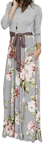 Evoky Women's Floral Print Long Sleeve Loose Plain Maxi Dresses Casual Long Dresse Maxi Dresses (LL0118, M)