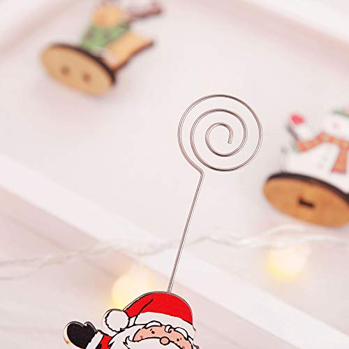 Amytalk 12Packs Christmas Wood Place Card Holders with Swirl Wire and 20Pcs Kraft Place Cards, Wooden Table Memo Photo Picture Number Sign Stands Holder for Party Table Decorations