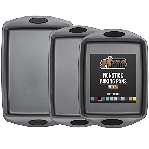 Gorilla Grip Non Stick Jelly Roll Baking Pans, Thick Warp Proof, 3
