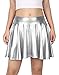 HDE Women's Shiny Liquid Metallic Wet Look Flared Pleated Skater Skirt Silver - M