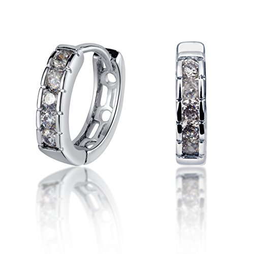 Coco and Nana White Gold Plated Channel Set Huggie Earrings