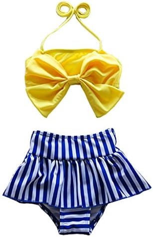 Three Babies Cute Baby Bikini Big Bowknot Stripe 2 Pieces Skirt Swimwear Sets