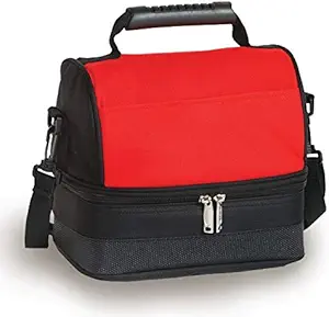 Heavy Duty Columbus Fully Insulated Lunch Bag Tote Includes Bonus Storage Food Container (Black/Red)