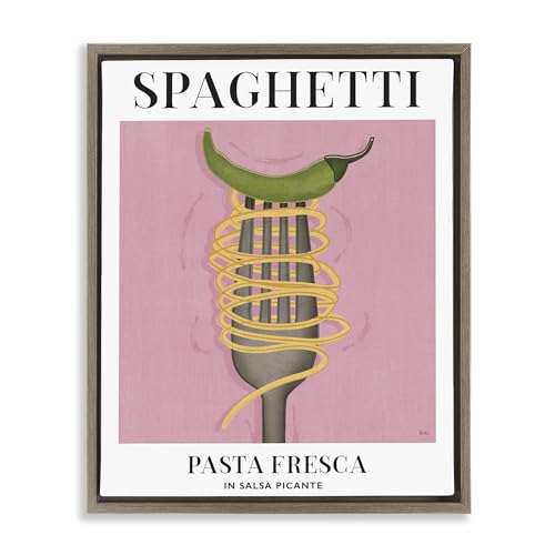 Stupell Industries Vintage Spaghetti on Fork Brown Framed Floater Canvas Wall A…