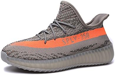 JIUMUJIPU Boost 350 V2 Men Women Breathable Lightweight Sport Sneakers Unisex Athletic Running Shoes Traning Gym Sneakers (US_9.5/cm_265/EUR_43, Gray Orange)