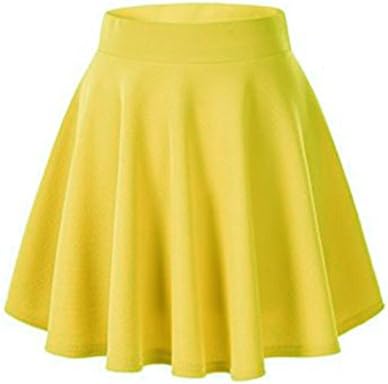 GUVU Girls Basic Solid Versatile Stretchy Elastic Waist Flared Casual Mini Skater Skirt (One Size, Mustard)