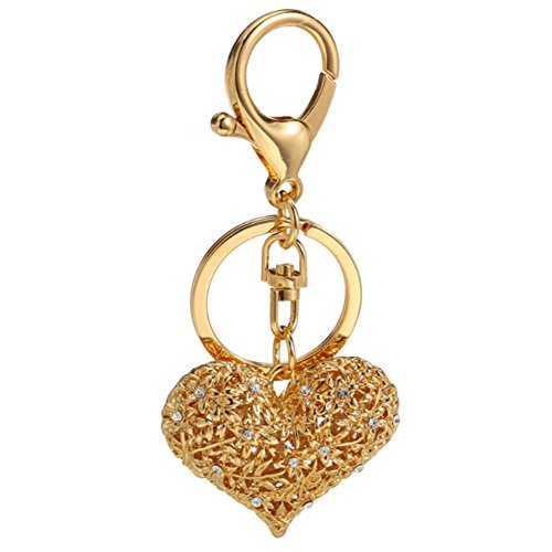 Fashion Metal Imitation Diamond Heart-shaped Handbag Backpack Wallet Keychain Car Key Ring Gift Sets for Girls Women (Dark Gold)