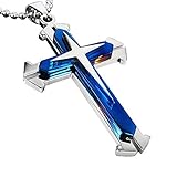 Stainless Steel Cross Pendant Men's Necklace Chain (Blue)