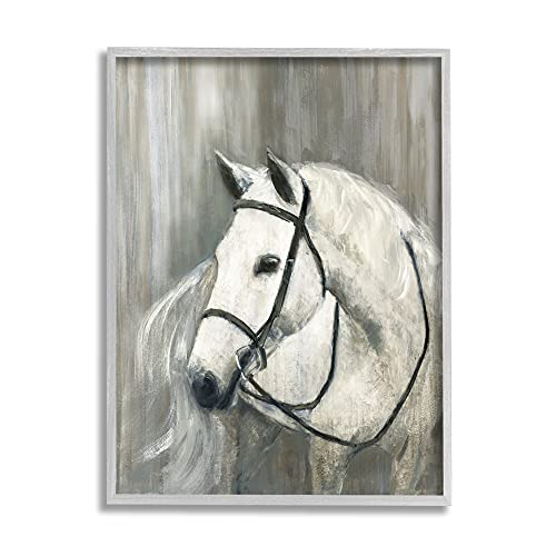 Stupell Industries White Horse Riding Bridle Contemporary Equestrian Portrait