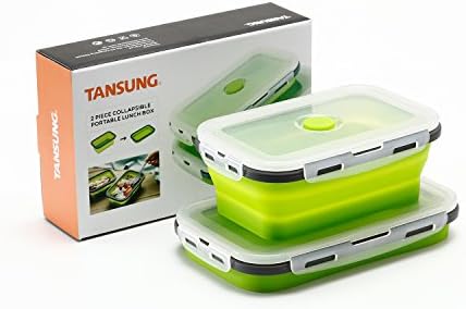 TANSUNG Silicone Collapsible Food Storage Containers - Set of 2 Bento Lunchboxes, BPA Free, Microwave, Dishwasher and Freezer Safe (800ML, 1200ML) (Large 28oz, X-Large 42oz)