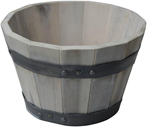 Happy Planter HPCH002A Large Wood Barrel Outdoor Planter, 14 in. (dia) x 9 in. (height), Color: White Oak
