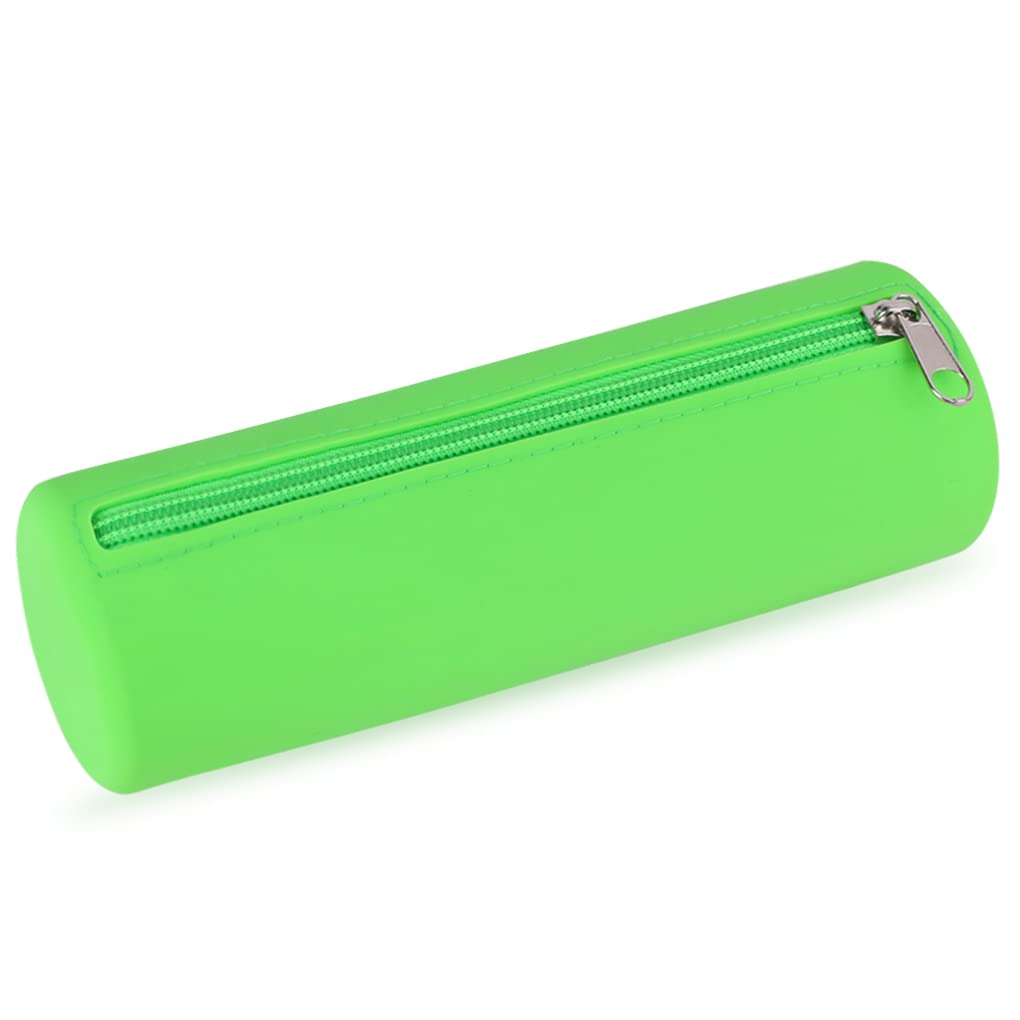 Oyachic Silicone Waterproof Pencil Case Cylinder Pencil Pen Pouch Bag Stationery Organizer for School College Office Student Adults (Green)