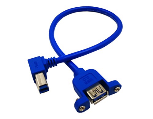 CGTime 12" Panel Mount USB 3.0 A Female To Right Angled USB B Male Extension Cable with screws(Blue)