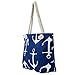 MISS FANTASY Beach Bag Anchor Print Beach Tote Large Canvas Summer Tote with Zipper Good for Beach and Travel (Navy Blue)