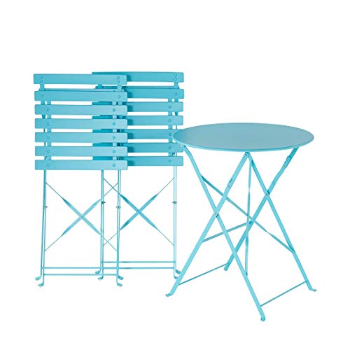 Balkonset Metall blau türkis 3-teilig Tisch rund 2 Stühle klappbar modern Fiori – Bild 5