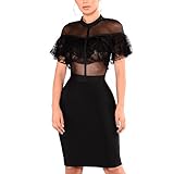 Luluka Women's Sexy Lace Patchwork Bodycon Bandage Party Midi Club Dress