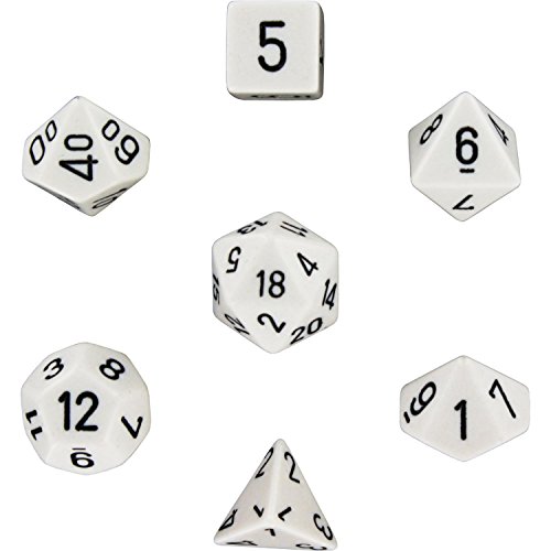 Polyhedral 7-Die Opaque Dice Set - White with Black