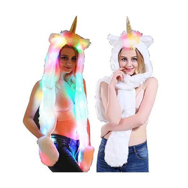 Faux Fur Unicorn Hat Scarf Gloves Light 